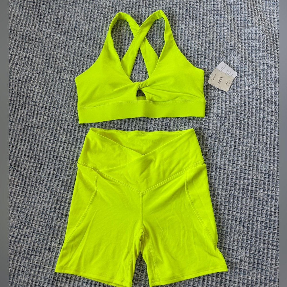 Neon Yellow Sports Bra and Shorts Set | Fabletics PureLuxe